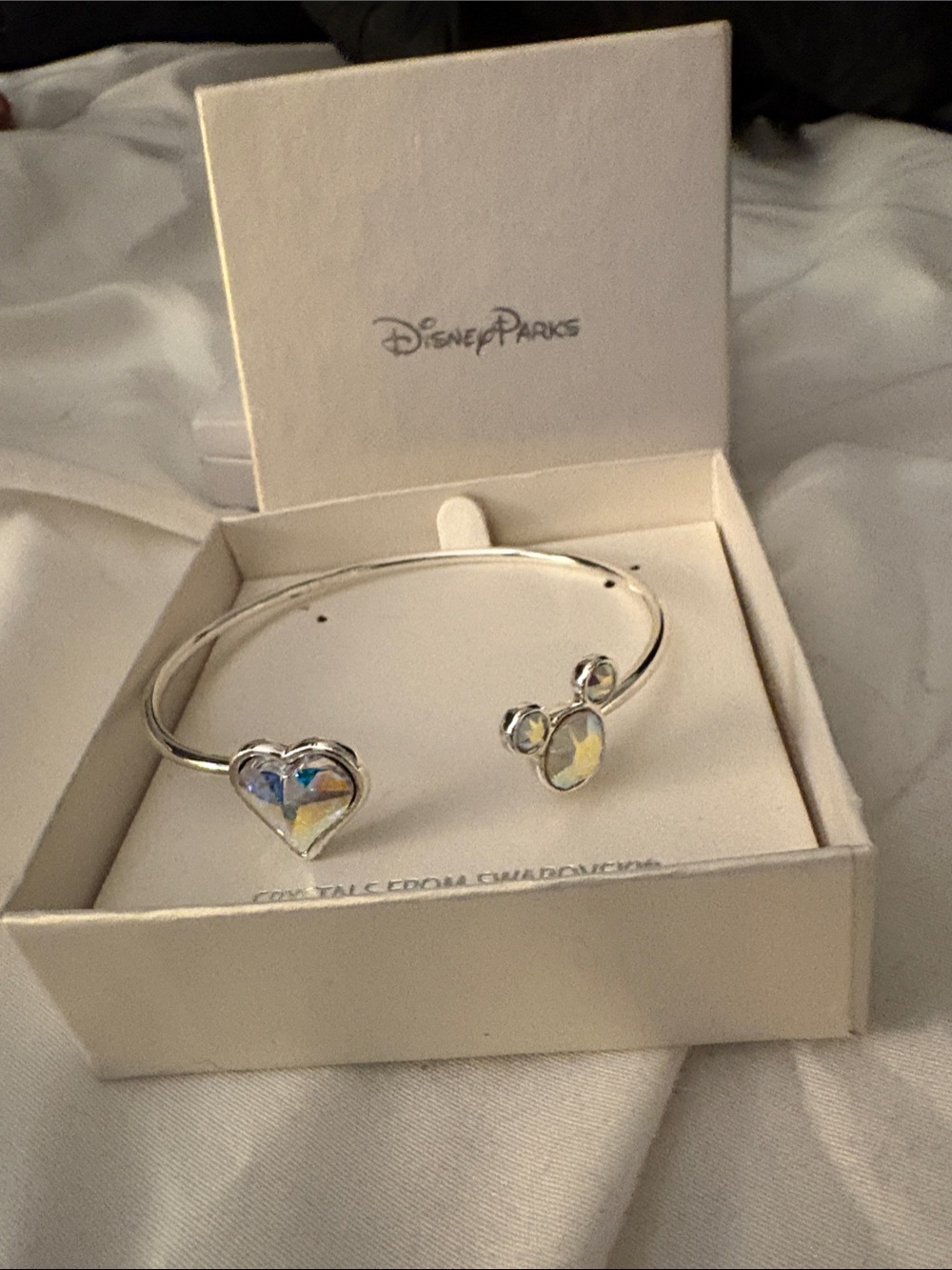 Disney Iridescent Heart and Mickey Open Bangle Bracelet - Silver Swarovski